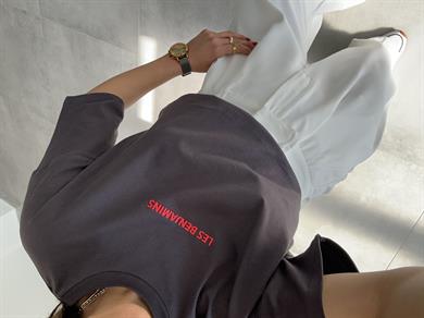 L-B Antrasit Bisiklet Yaka Tişört