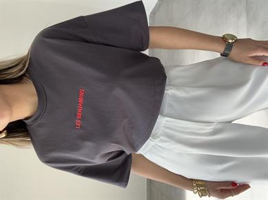 L-B Antrasit Bisiklet Yaka Tişört