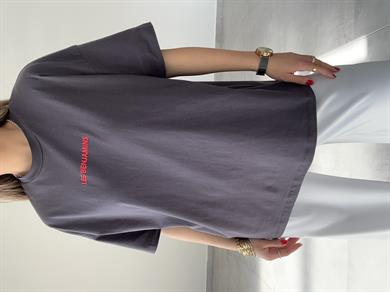 L-B Antrasit Bisiklet Yaka Tişört