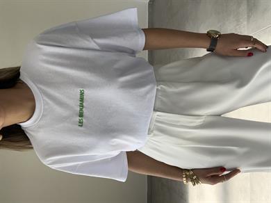 L-B Beyaz Bisiklet Yaka Tişört