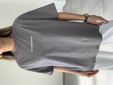 L-B Gri Bisiklet Yaka Tişört