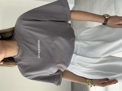 L-B Gri Bisiklet Yaka Tişört