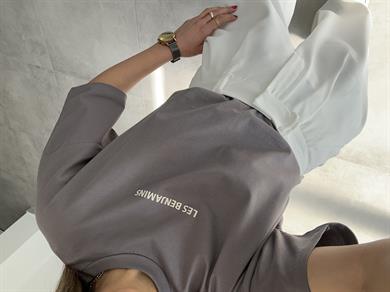 L-B Gri Bisiklet Yaka Tişört