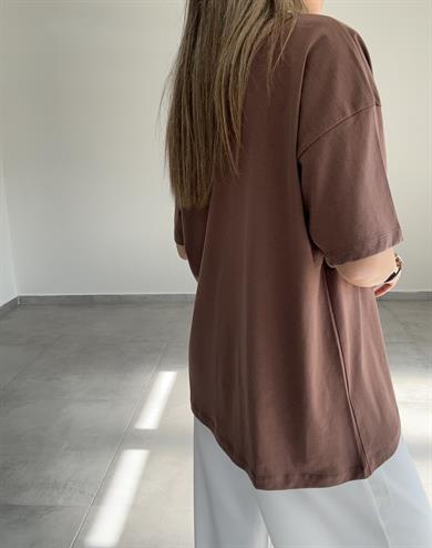 L-B Kahve Bisiklet Yaka Tişört