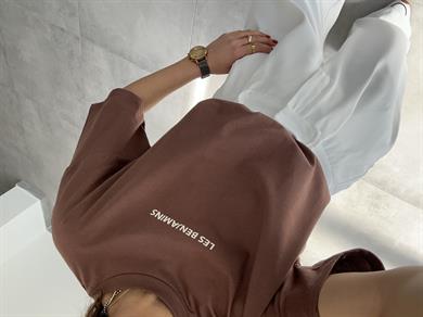 L-B Kahve Bisiklet Yaka Tişört