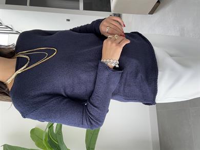 Lacivert Açık Yaka Uzun Kol Triko