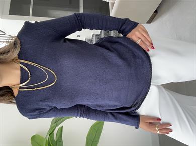 Lacivert Açık Yaka Uzun Kol Triko