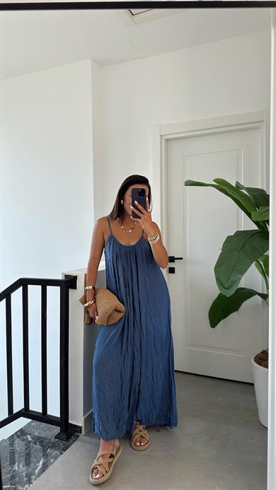 Lacivert Askılı Elbise