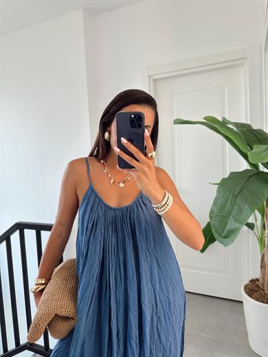 Lacivert Askılı Elbise