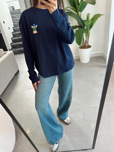 Lacivert Ayıcık Nakışlı Tişört