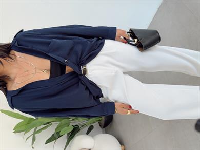 Lacivert Ayrobin Cepli Oversize Gömlek
