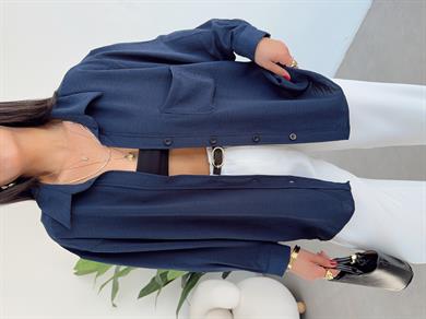 Lacivert Ayrobin Cepli Oversize Gömlek