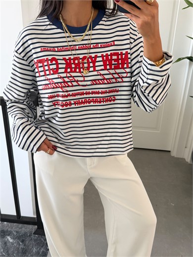 Lacivert Baskı Detaylı Sweatshirt