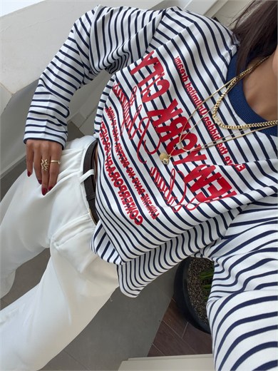 Lacivert Baskı Detaylı Sweatshirt