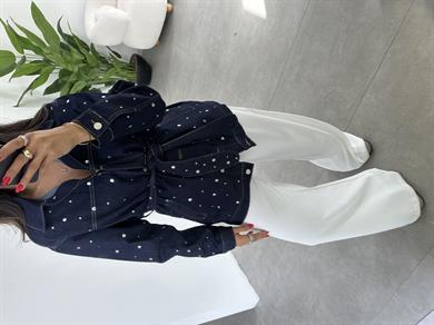Lacivert Beli Kuşaklı Drop Çakımlı Kot Ceket
