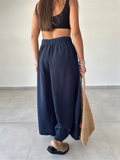 Lacivert Beli Lastkli Pareo Pantolon