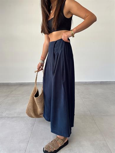 Lacivert Beli Lastkli Pareo Pantolon