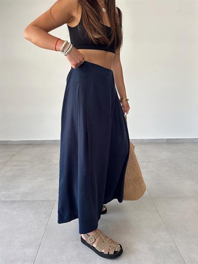 Lacivert Beli Lastkli Pareo Pantolon