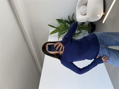 Lacivert Beliza Parmak Geçme Bisiklet Yaka Bluz