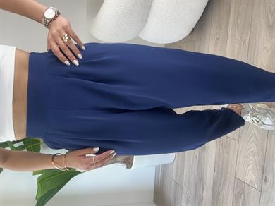 Lacivert Bombeli Yandan Fermuarlı Pantolon