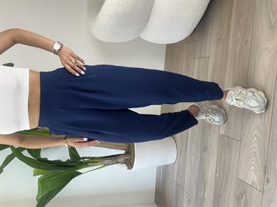 Lacivert Bombeli Yandan Fermuarlı Pantolon