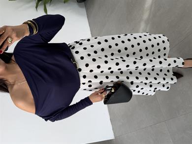 Lacivert Buzzy Geniş Yaka Bluz