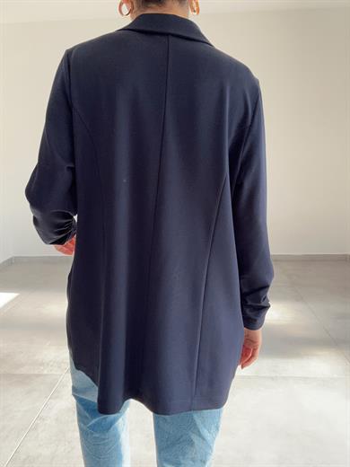 Lacivert Çelik Kumaş Kol Büzgülü Blazer Ceket