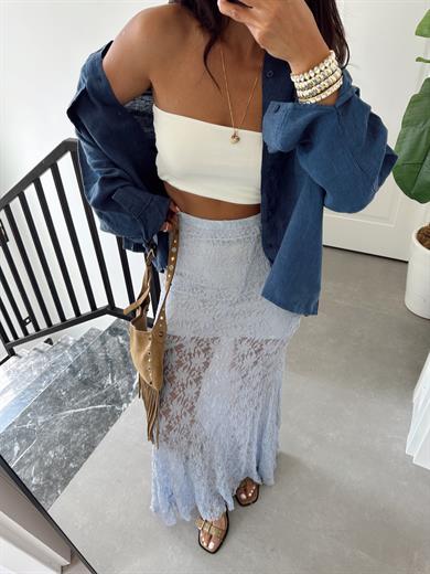 Lacivert Çift Cepli Keten Gömlek