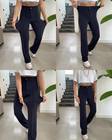 Lacivert Çimalı Palazzo Pantolon