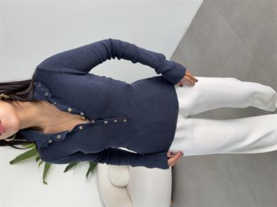 Lacivert Çıtçıt Detaylı Triko Kazak