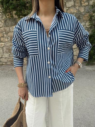 Lacivert Çizgili Gömlek