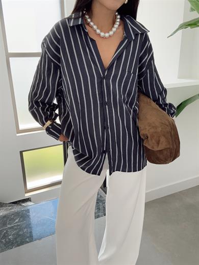 Lacivert Çizgili Kraş Gömlek