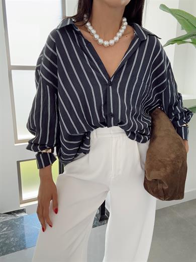 Lacivert Çizgili Kraş Gömlek