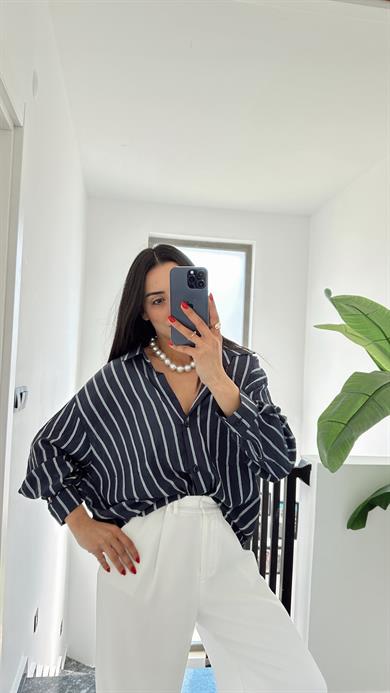 Lacivert Çizgili Kraş Gömlek