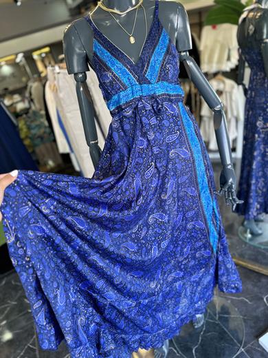 Lacivert Desenli İthal Elbise