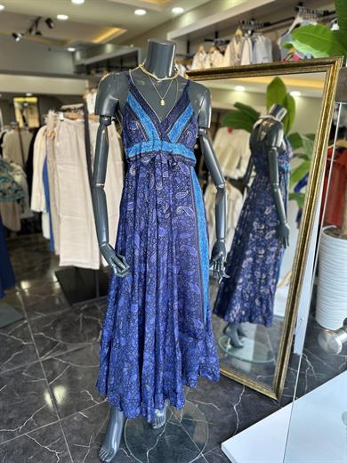 Lacivert Desenli İthal Elbise