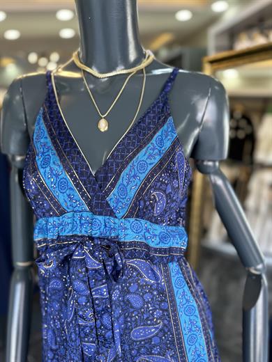 Lacivert Desenli İthal Elbise