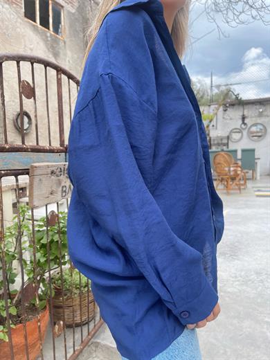 Lacivert Düşük Omuz Gömlek