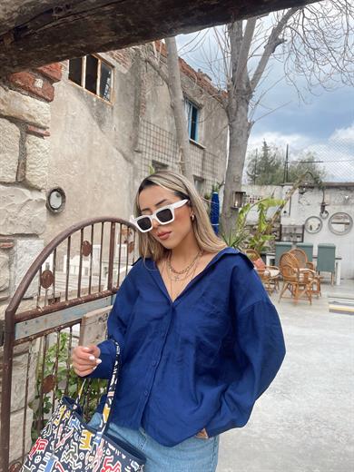 Lacivert Düşük Omuz Gömlek