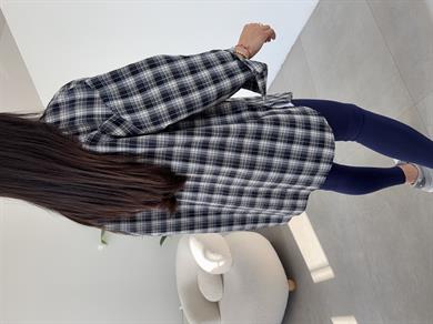 Lacivert Ekose Pamuk Oversize Gömlek