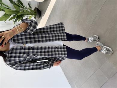 Lacivert Ekose Pamuk Oversize Gömlek