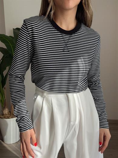 Lacivert-Ekru Çizgili Basic