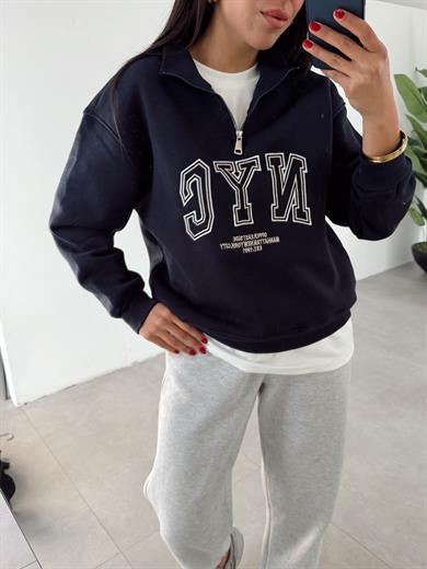 Lacivert Fermuarlı Sweat