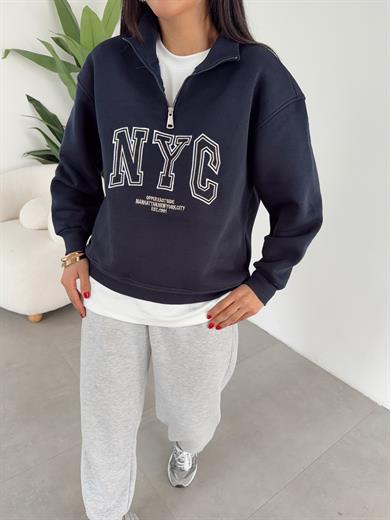 Lacivert Fermuarlı Sweat