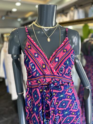 Lacivert-Fuşya İthal  Elbise