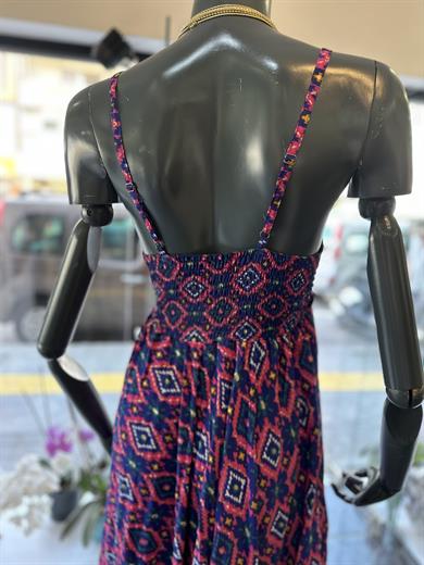 Lacivert-Fuşya İthal  Elbise