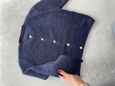 Lacivert Gold Düğmeli Peluş Hırka