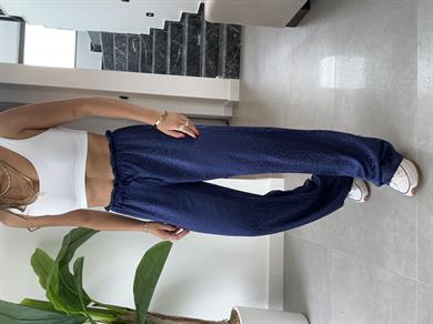 Lacivert Jakarlı Bol Paça Pantolon