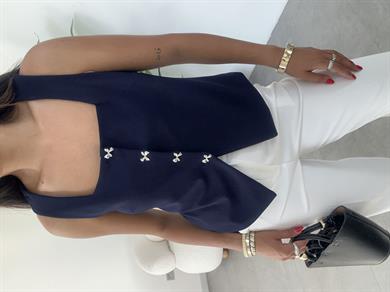 Lacivert Kare Yaka Astarlı Yelek