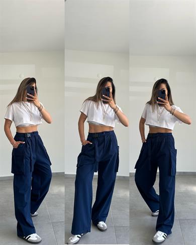 Lacivert Kemerli Kargo Pantolon